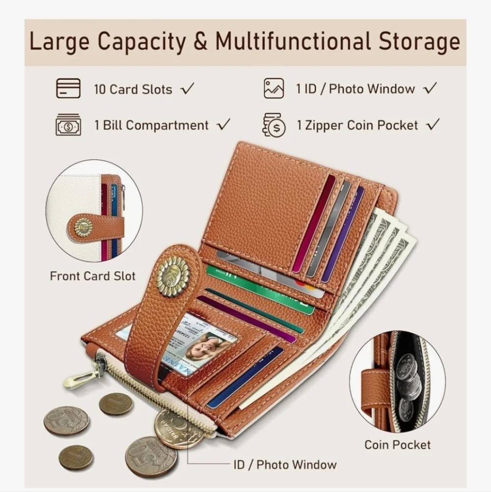 RFID-Blocking White and Brown Wallet